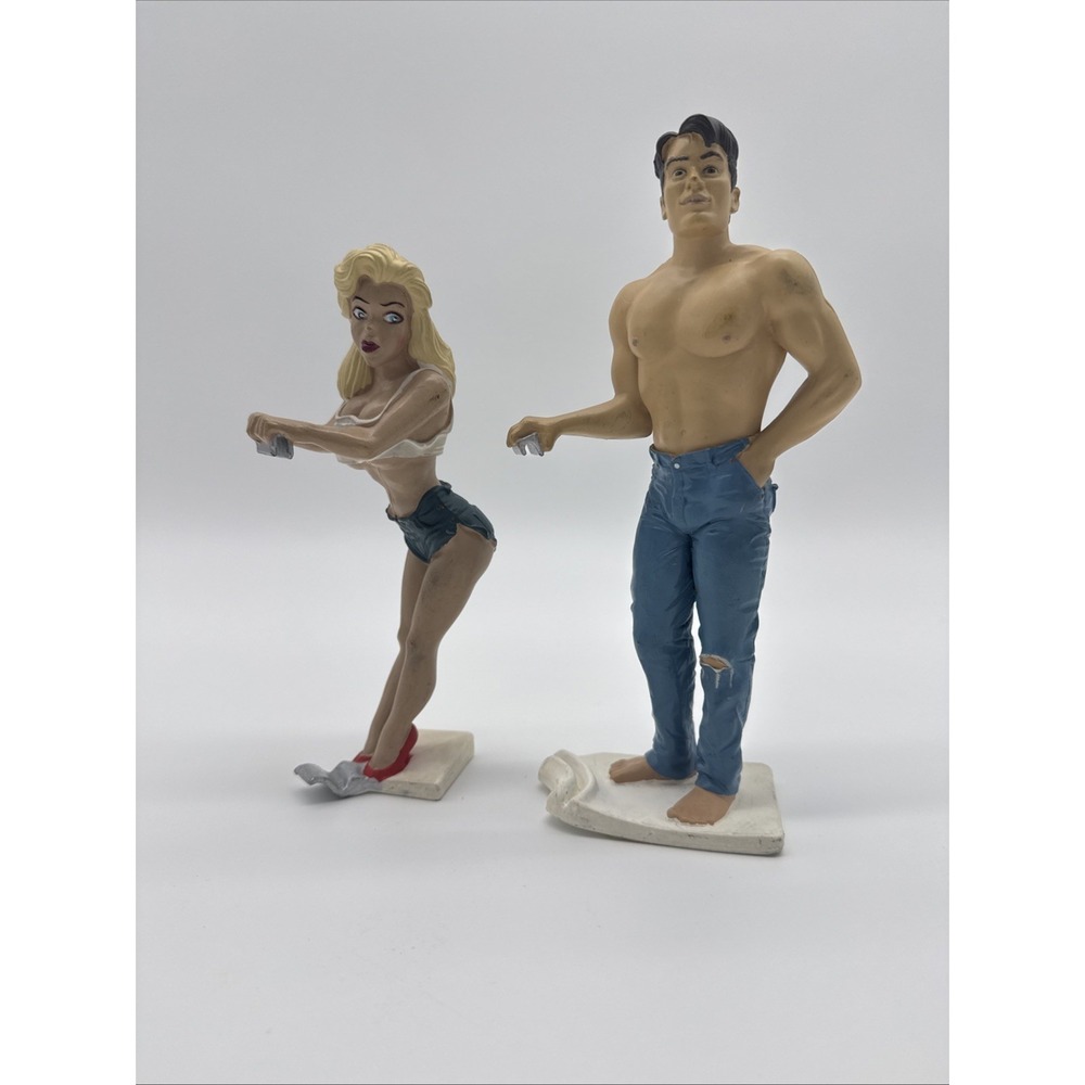 Bottoms Up R Demars Ganz Sexy‎ Blonde Girl & Hot Guy Beer Can Holders Set